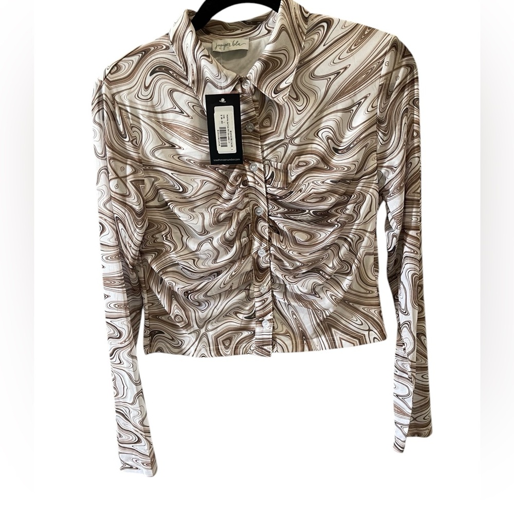 South moon under printed button down blouse brown and white boxEN‎